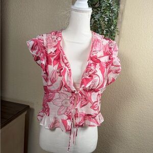 H&M Pink Floral Ruffle Blouse